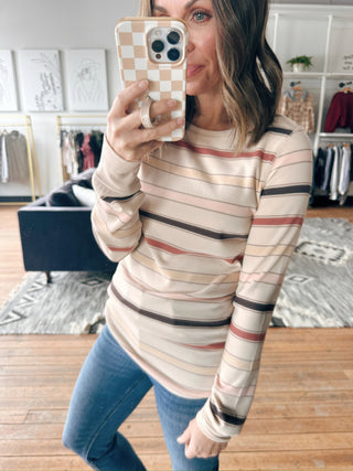 Stacy Top-Vintage Stripe-Tops Basic PrintStacy Top – Vintage Stripe | VerClare Boutique | Chenoa, IL-Vintage-inspired striped long sleeve top with a soft feel and easy, everyday fit. Perfect for casual layering. Free US shipping from VerClare Boutique.-VerClare Boutique