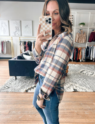 Daphne Shirt-Tops CasualDaphne Shirt | VerClare Boutique | Chenoa, IL-Soft plaid button-front shirt with a relaxed fit and easy everyday style. Perfect for layering or wearing on its own. Free US shipping from VerClare Boutique.-VerClare Boutique