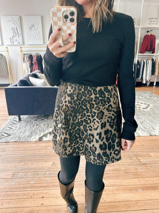 Leopard Corduroy Mini Skirt-BottomsLeopard Corduroy Mini Skirt for Women | VerClare Boutique | Chenoa, IL-Shop the Leopard Corduroy Mini Skirt for women featuring a soft corduroy texture, classic leopard print, and flattering mini length perfect for fall outfits, casual wear, or dressing up at VerClare Boutique.-VerClare Boutique