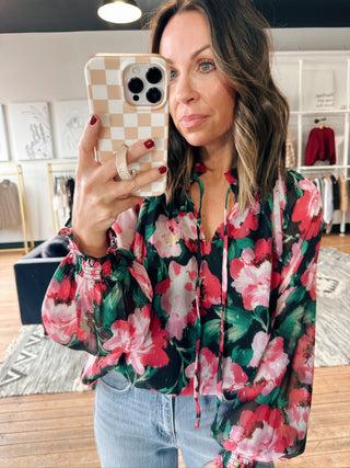 Vivian High Neckline Blouse-Tops CasualVivian High Neckline Floral Blouse | VerClare Boutique | Chenoa, IL-Shop the Vivian Floral High Neckline Blouse for women featuring a lightweight sheer fabric, long sleeves, and an elevated fit perfect for work, events, or everyday wear at VerClare Boutique.-VerClare Boutique