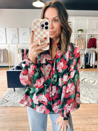 Vivian High Neckline Blouse-Tops CasualVivian High Neckline Floral Blouse | VerClare Boutique | Chenoa, IL-Shop the Vivian Floral High Neckline Blouse for women featuring a lightweight sheer fabric, long sleeves, and an elevated fit perfect for work, events, or everyday wear at VerClare Boutique.-VerClare Boutique