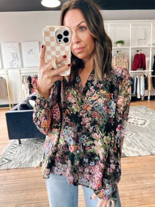 Sophia Floral Chiffon Blouse-Tops CasualSophia Floral Chiffon Blouse for Women | VerClare Boutique | Chenoa, IL-Shop the Sophia Floral Chiffon Blouse for women featuring a lightweight chiffon fabric, long sleeves, and a flattering fit perfect for work, events, or everyday wear at VerClare Boutique.-VerClare Boutique