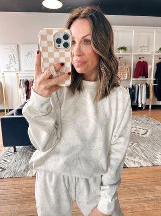 Brenna Fleece Camo Crew Neck Sweatshirt-Jackets & KimonosBrenna Fleece Camo Crew Neck Sweatshirt for Women | VerClare Boutique | Chenoa, IL-Shop the Brenna Fleece Camo Crew Neck Sweatshirt for women featuring a soft fleece interior, relaxed fit, and subtle camo print—perfect for casual everyday wear and cozy layering at VerClare Boutique.-VerClare Boutique