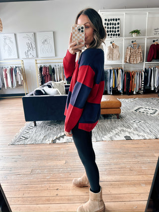 Zienne Striped Rugby Pullover-Tops Basic PrintZienne Striped Rugby Pullover Sweater | VerClare Boutique | Chenoa, IL-Shop the Zienne Striped Rugby Pullover at VerClare Boutique. A cozy women’s striped rugby sweater with a relaxed fit—perfect for casual, everyday outfits.-VerClare Boutique
