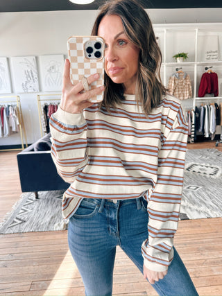 Lirien Stripe Crew Neck Top-Tops Basic PrintLirien Stripe Crew Neck Top | VerClare Boutique | Chenoa, IL-Shop the Lirien Stripe Crew Neck Top at VerClare Boutique. A soft women’s striped long sleeve top with a relaxed fit—perfect for everyday casual wear.-VerClare Boutique
