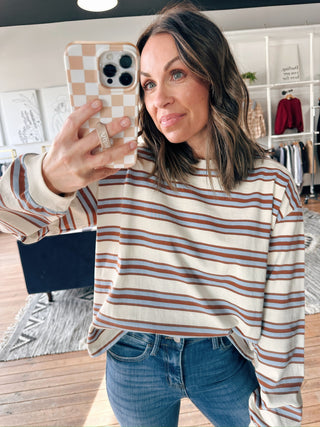 Lirien Stripe Crew Neck Top-Tops Basic PrintLirien Stripe Crew Neck Top | VerClare Boutique | Chenoa, IL-Shop the Lirien Stripe Crew Neck Top at VerClare Boutique. A soft women’s striped long sleeve top with a relaxed fit—perfect for everyday casual wear.-VerClare Boutique