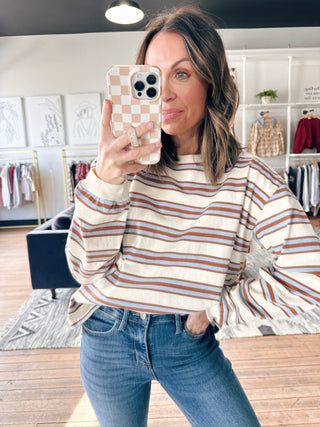 Lirien Stripe Crew Neck Top-Tops Basic PrintLirien Stripe Crew Neck Top | VerClare Boutique | Chenoa, IL-Shop the Lirien Stripe Crew Neck Top at VerClare Boutique. A soft women’s striped long sleeve top with a relaxed fit—perfect for everyday casual wear.-VerClare Boutique