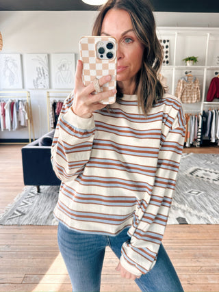 Lirien Stripe Crew Neck Top-Tops Basic PrintLirien Stripe Crew Neck Top | VerClare Boutique | Chenoa, IL-Shop the Lirien Stripe Crew Neck Top at VerClare Boutique. A soft women’s striped long sleeve top with a relaxed fit—perfect for everyday casual wear.-VerClare Boutique
