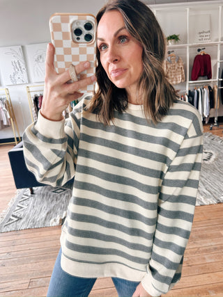 Ysola Striped Sweatshirt Top-Tops Basic PrintYsola Striped Sweatshirt Top | VerClare Boutique | Chenoa, IL-Shop the Ysola Striped Sweatshirt Top at VerClare Boutique. A cozy women’s striped sweatshirt with a relaxed fit—perfect for everyday casual wear.-VerClare Boutique