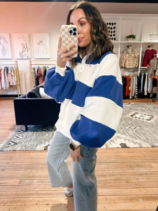 Azelle Striped Pullover-Jackets & KimonosPapermoon Azelle Striped Pullover – Cobalt | VerClare Boutique | Chenoa, IL-Shop the Papermoon Azelle Striped Pullover in Cobalt. A soft, lightweight knit with classic stripes and a relaxed fit—perfect for everyday wear. Available now at VerClare Boutique! | VerClare Boutique | Chenoa, IL-VerClare Boutique