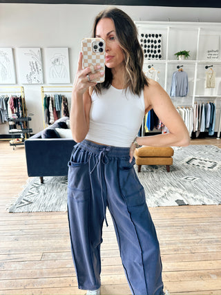 Alessia Barrel Fit Utility Pants - Navy Blue