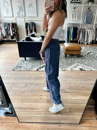 Alessia Barrel Fit Utility Pants - Navy Blue-Bottoms-VerClare Boutique