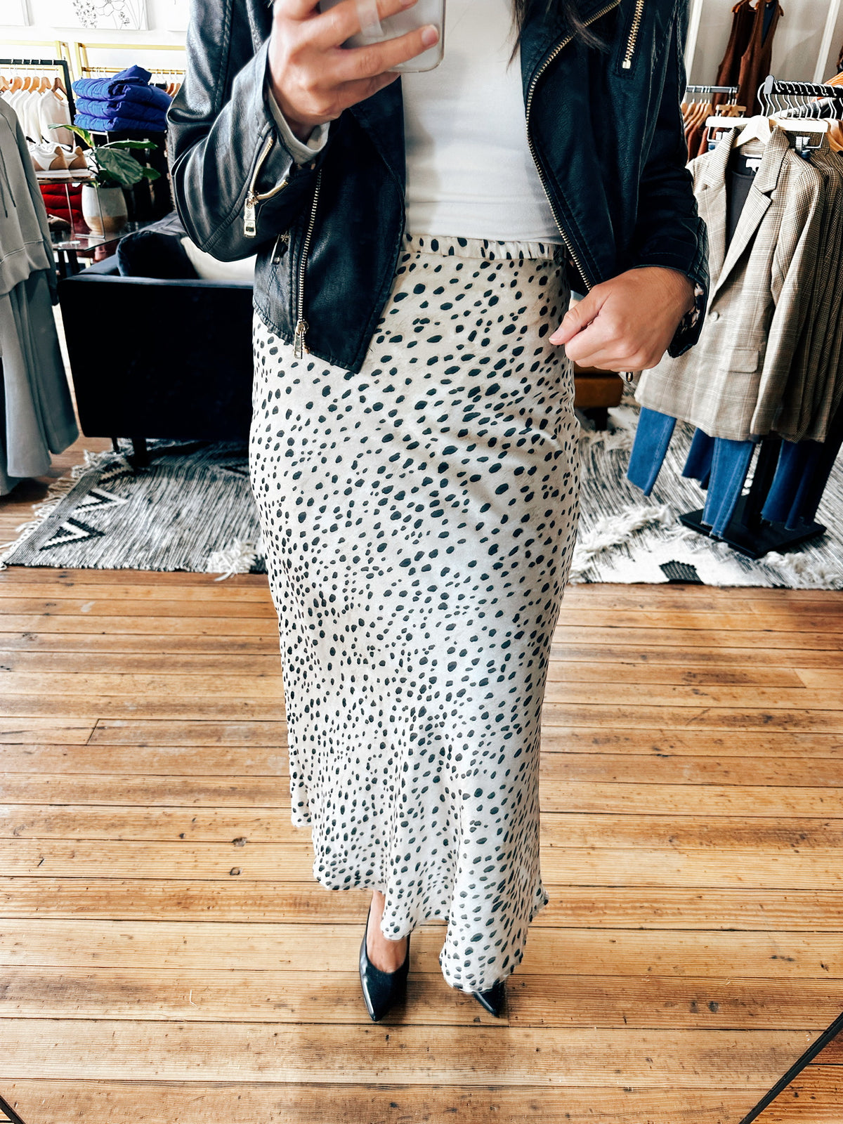 Animal Print Satin Midi Skirt-bottoms-VerClare Boutique