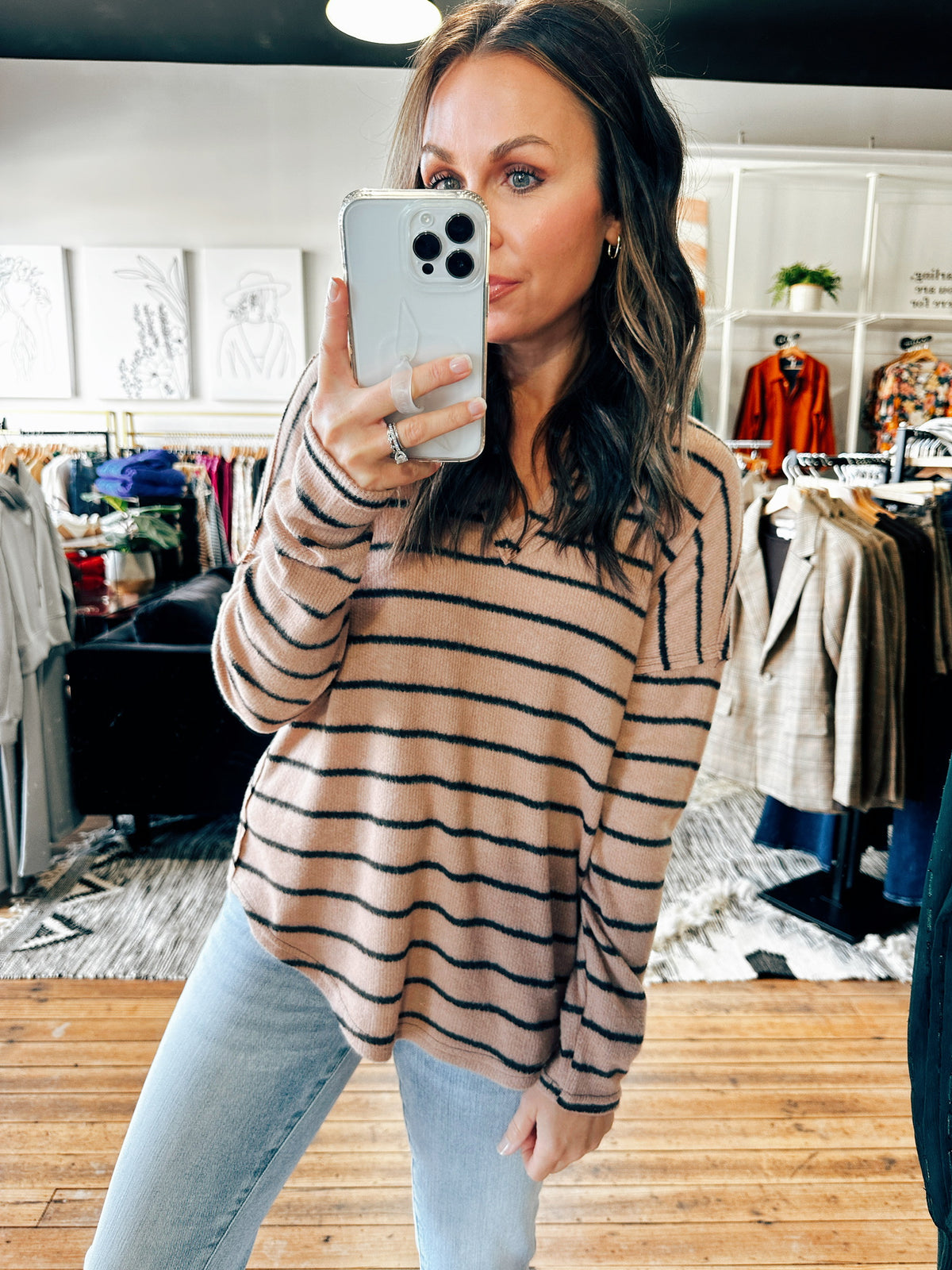 Sonya Striped Raw Edge Top-2 Colors-Tops basic print-VerClare Boutique