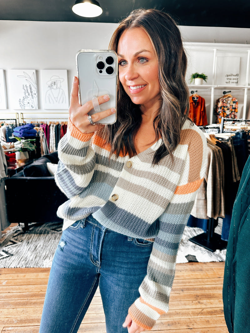 Front View. Melinda Multi-Colored Cardigan-sweater-VerClare Boutique