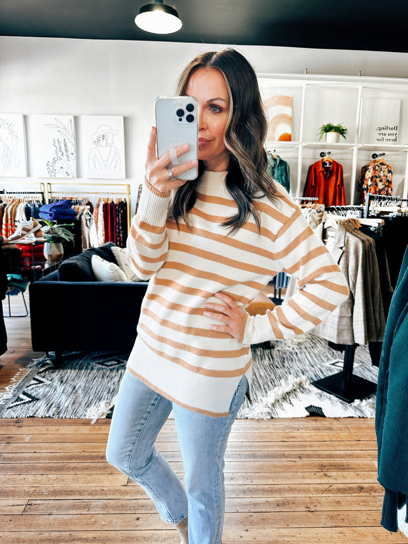 The Sydney Striped Camel Sweater-sweater-VerClare Boutique