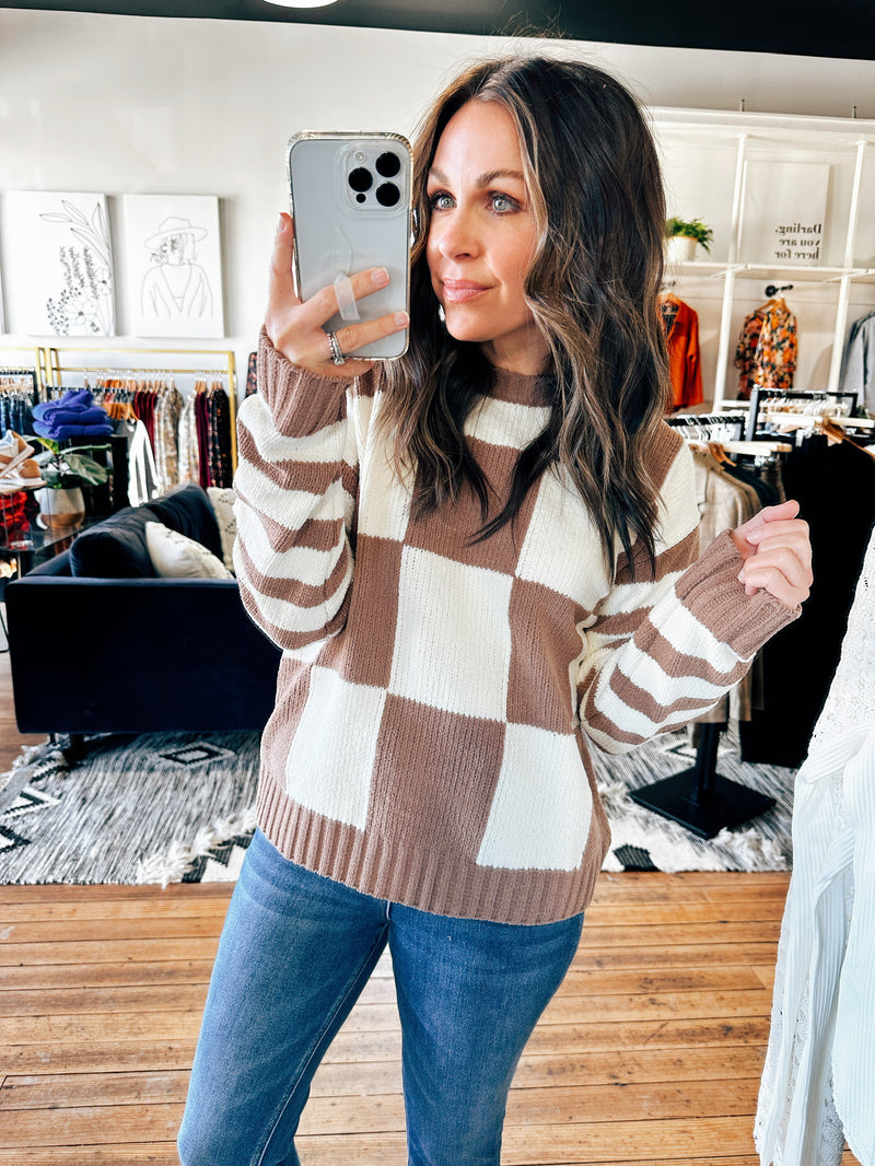 Brown Multi Patterned Sweater-sweater-VerClare Boutique