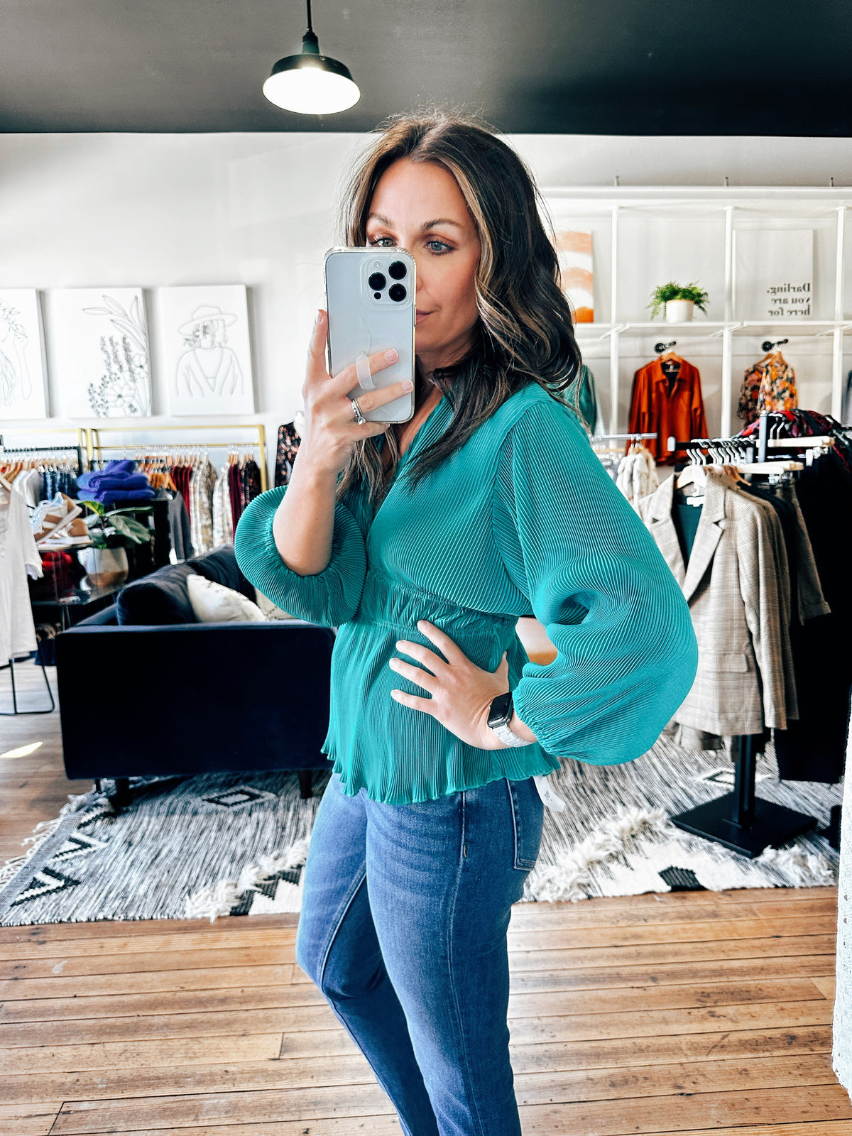 Emerald Side View. Nancie Pleated Peplum Top-Tops casual-VerClare Boutique