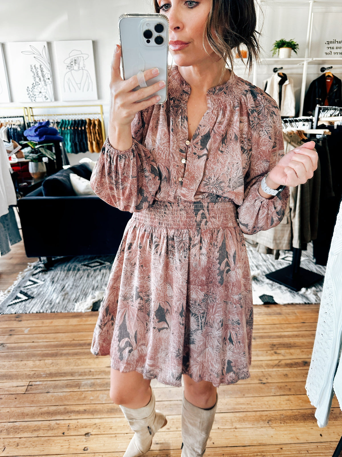 Cinnamon Print Smocked Dress-Dresses & Rompers-VerClare Boutique