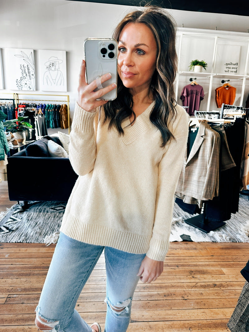 Toby Taupe V-Neck Sweater-sweater-VerClare Boutique