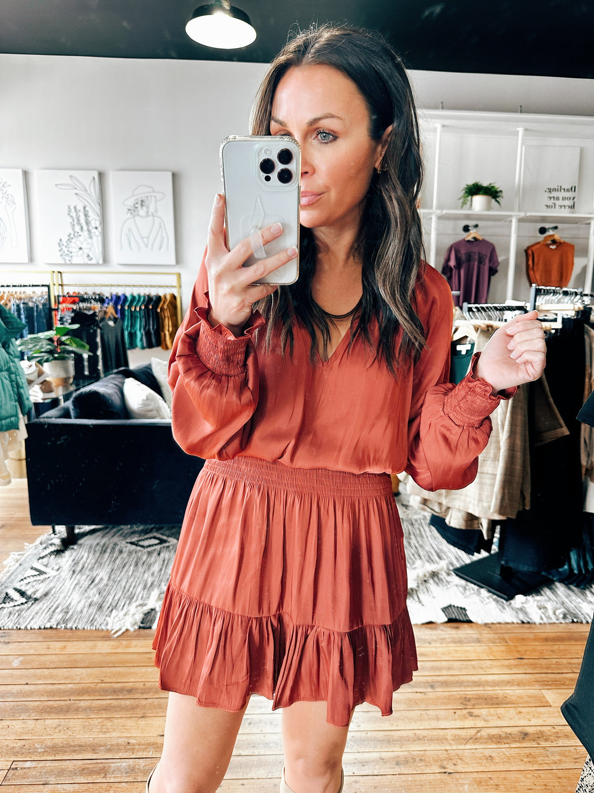 Rusty Burgundy Smocked Waist Dress-Dresses & Rompers-VerClare Boutique