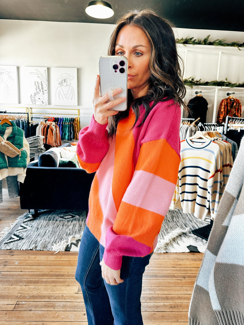 Pink/Orange Colorblock Sweater-sweater-VerClare Boutique