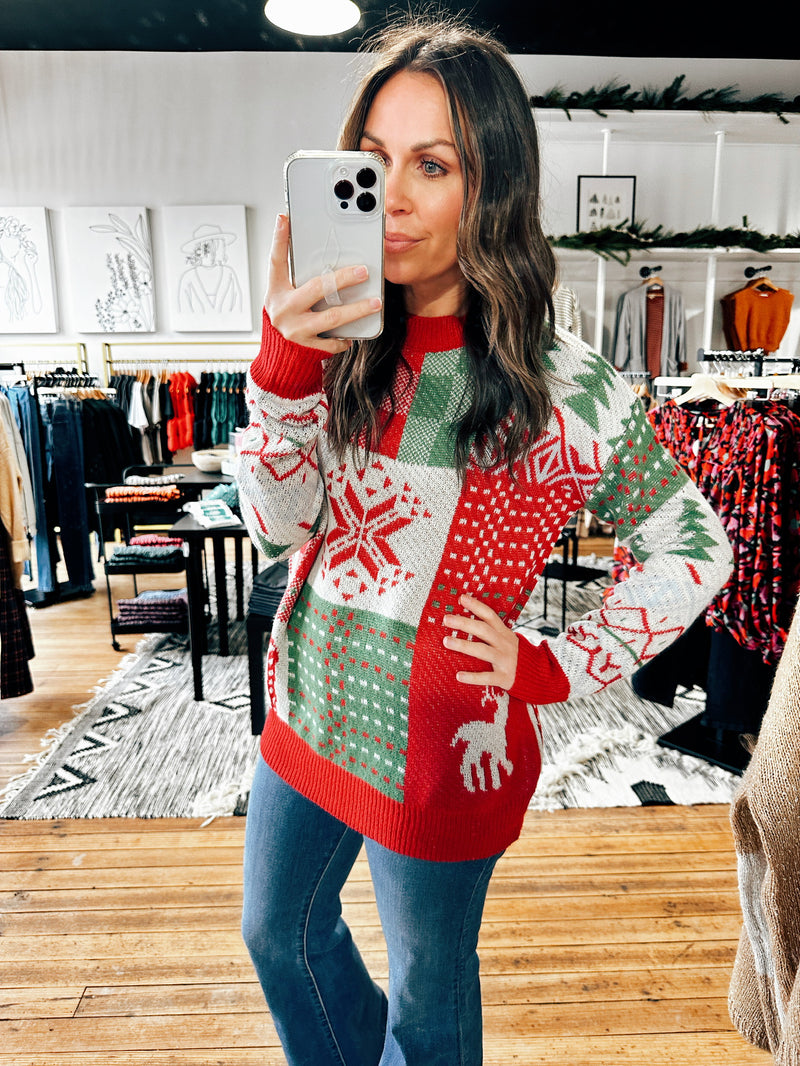 Deck the Halls Christmas Patchwork Sweater-sweater-VerClare Boutique