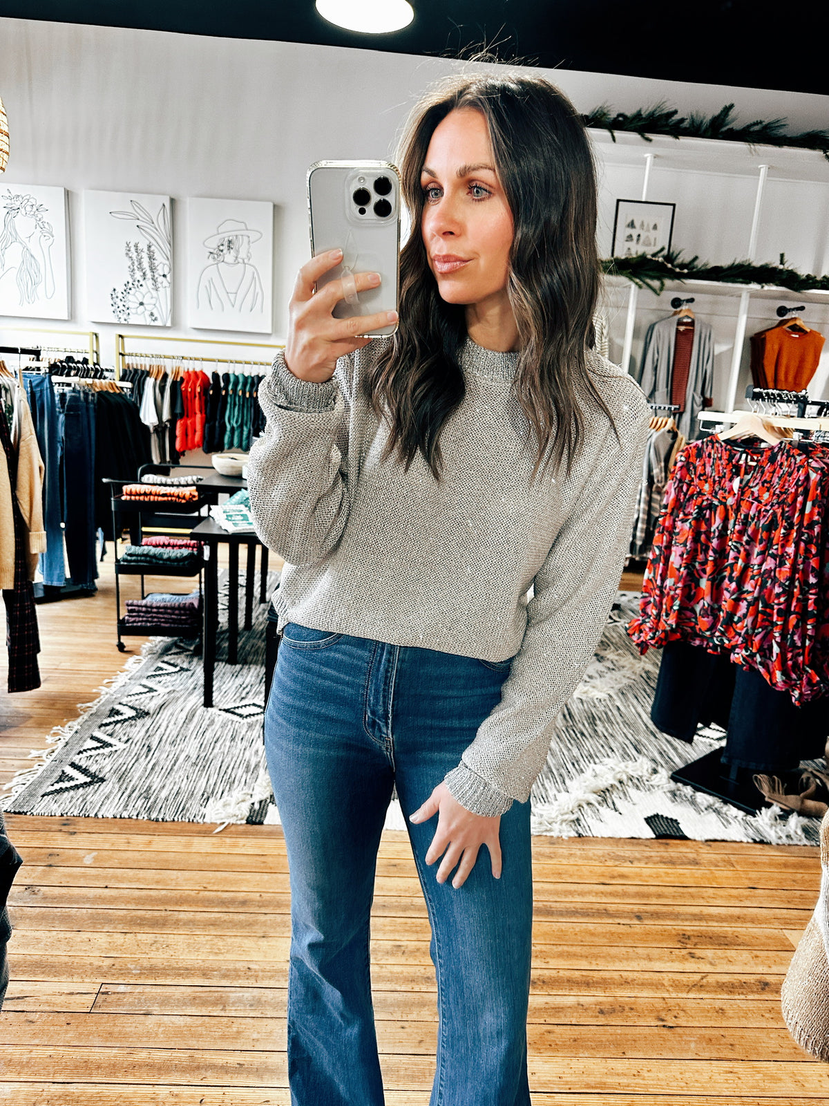 Taupe/Grey Sparkle Sweater-sweater-VerClare Boutique