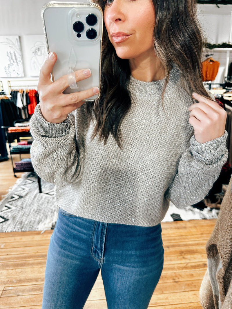 Taupe/Grey Sparkle Sweater-sweater-VerClare Boutique