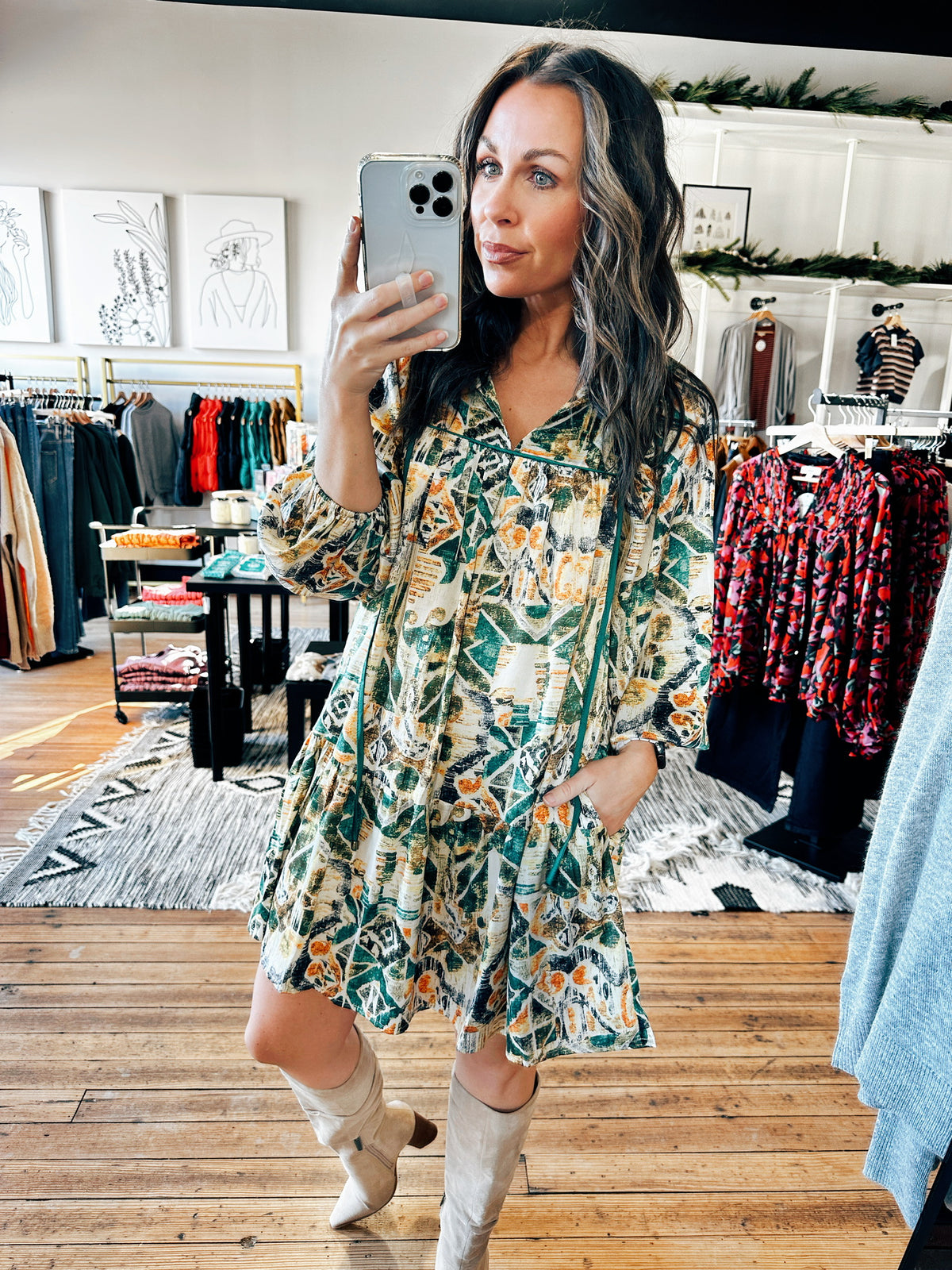 Heather Green Print Dress-Dresses & Rompers-VerClare Boutique