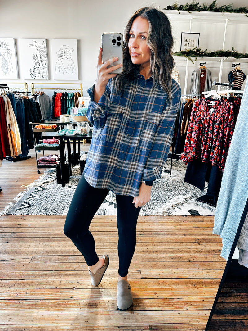Blue/Brown Tone Flannel Shirt-Tops casual-VerClare Boutique