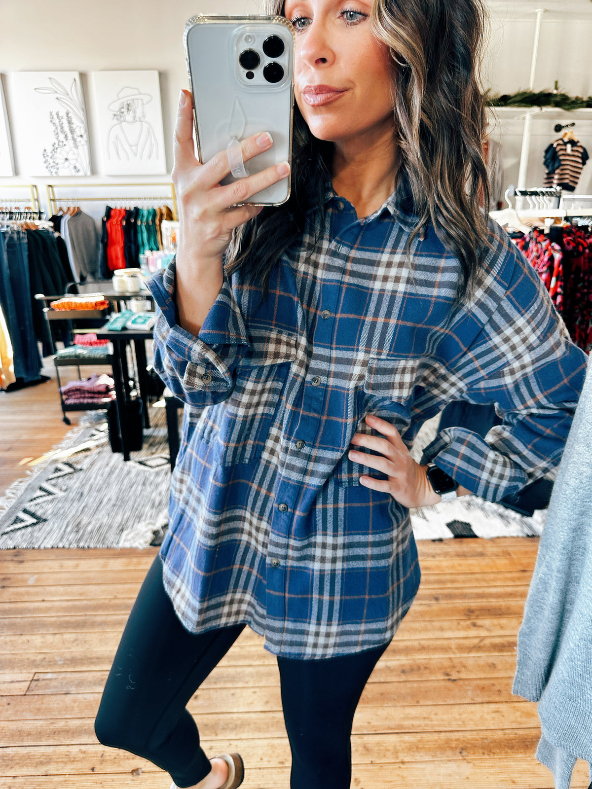 Blue/Brown Tone Flannel Shirt-Tops casual-VerClare Boutique