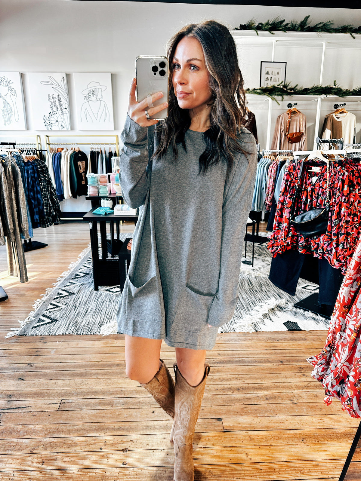 Grey View. Two-Pocket Tunic Dress-4 Colors-Dresses & Rompers-VerClare Boutique