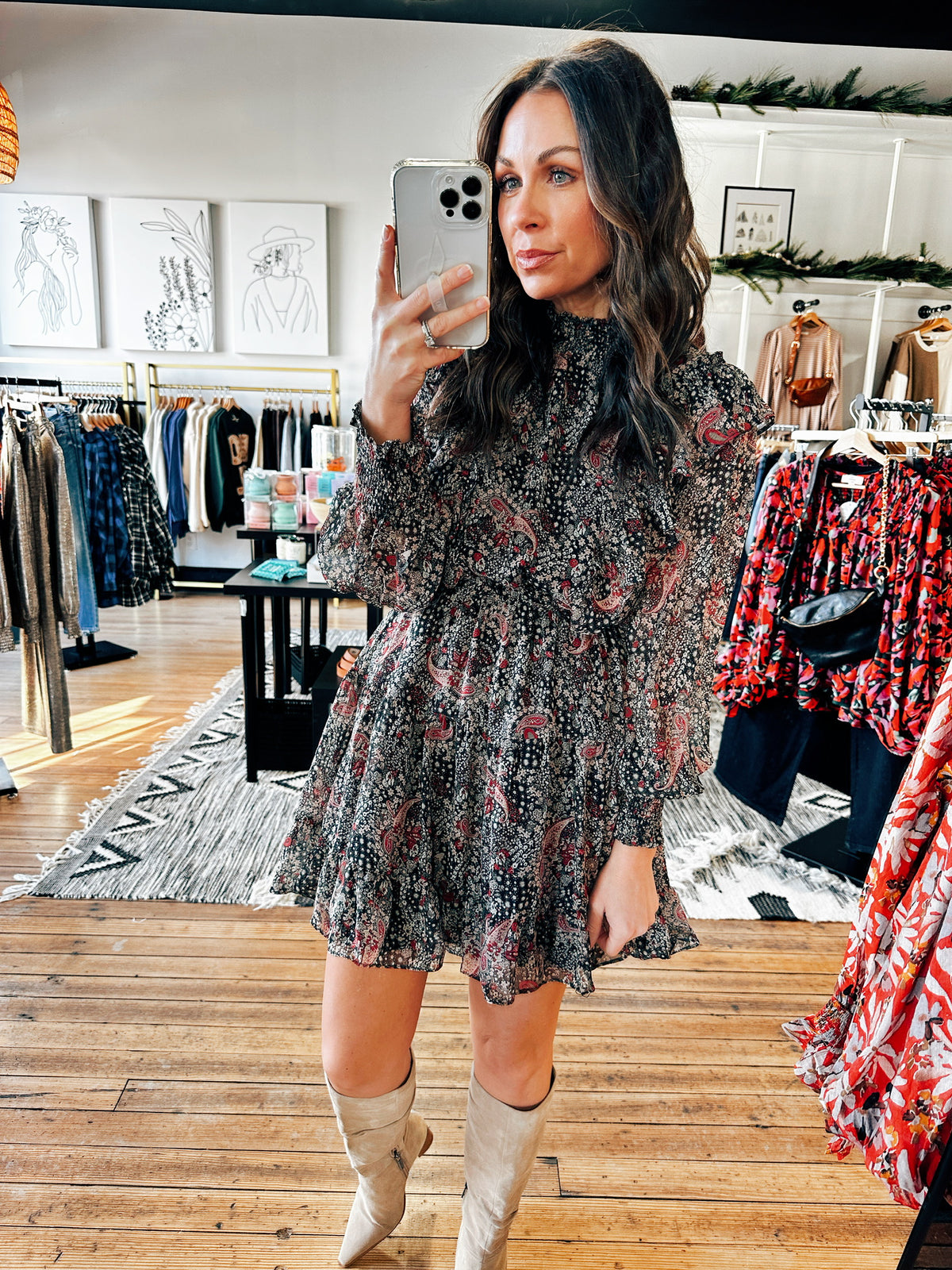 Black Paisley Tiered Dress-Dresses & Rompers-VerClare Boutique