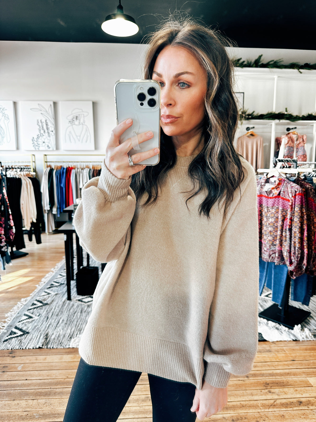 Taupe View. Cozy Susan Long Sleeve Pullover-3 Colors-Tops basic solid-VerClare Boutique