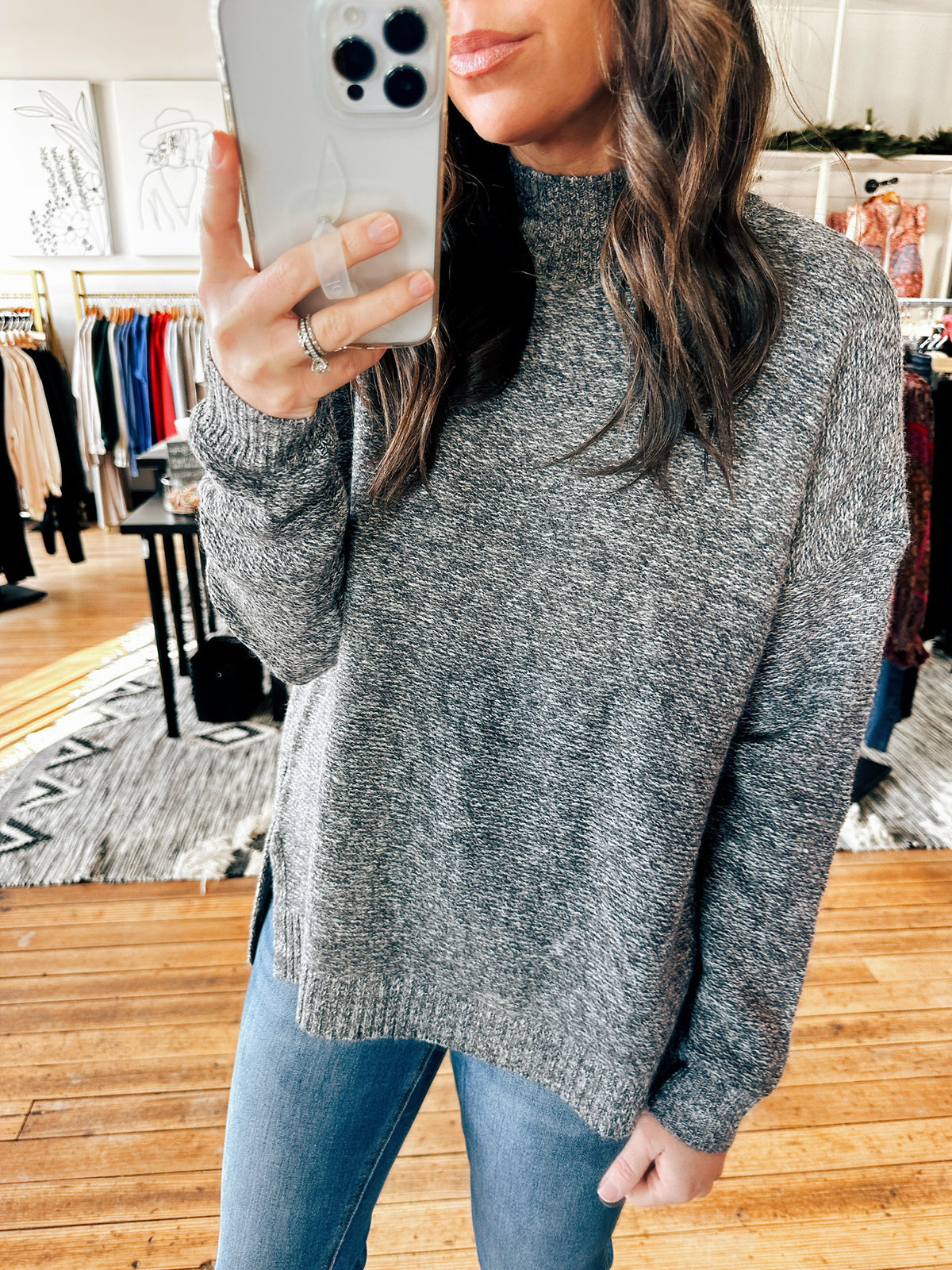 Suzanna Side Slit Marled Grey Pullover-sweater-VerClare Boutique