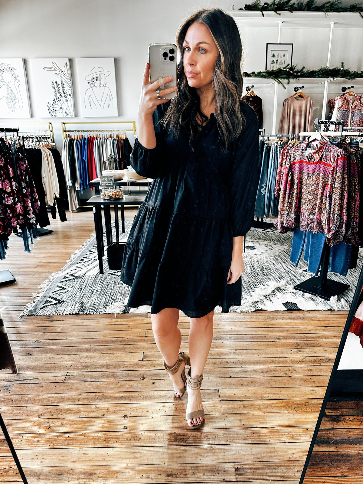 Front View. Jenay Tiered Black Dress-Dresses & Rompers-VerClare Boutique
