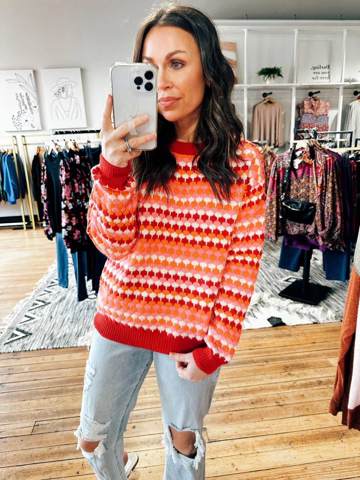 Red Multi Color Dot Sweater-sweater-VerClare Boutique