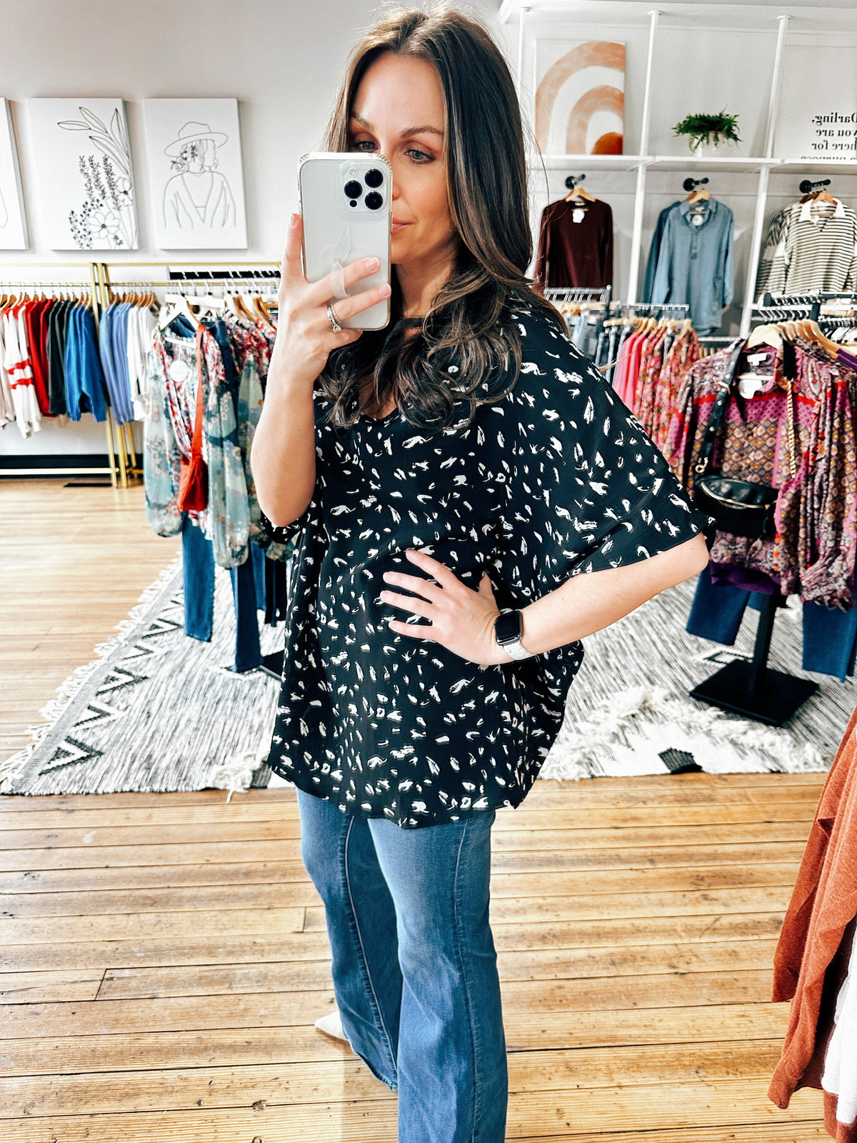 Oversized Black Print Top-Tops casual-VerClare Boutique