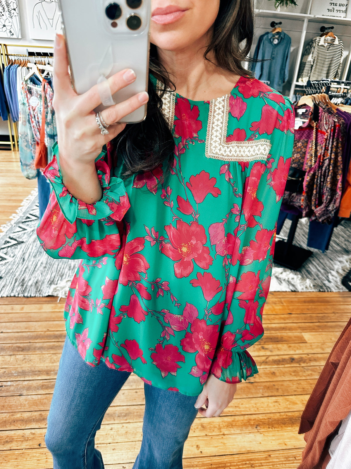 Thinking About Spring Green Blouse-Tops casual-VerClare Boutique
