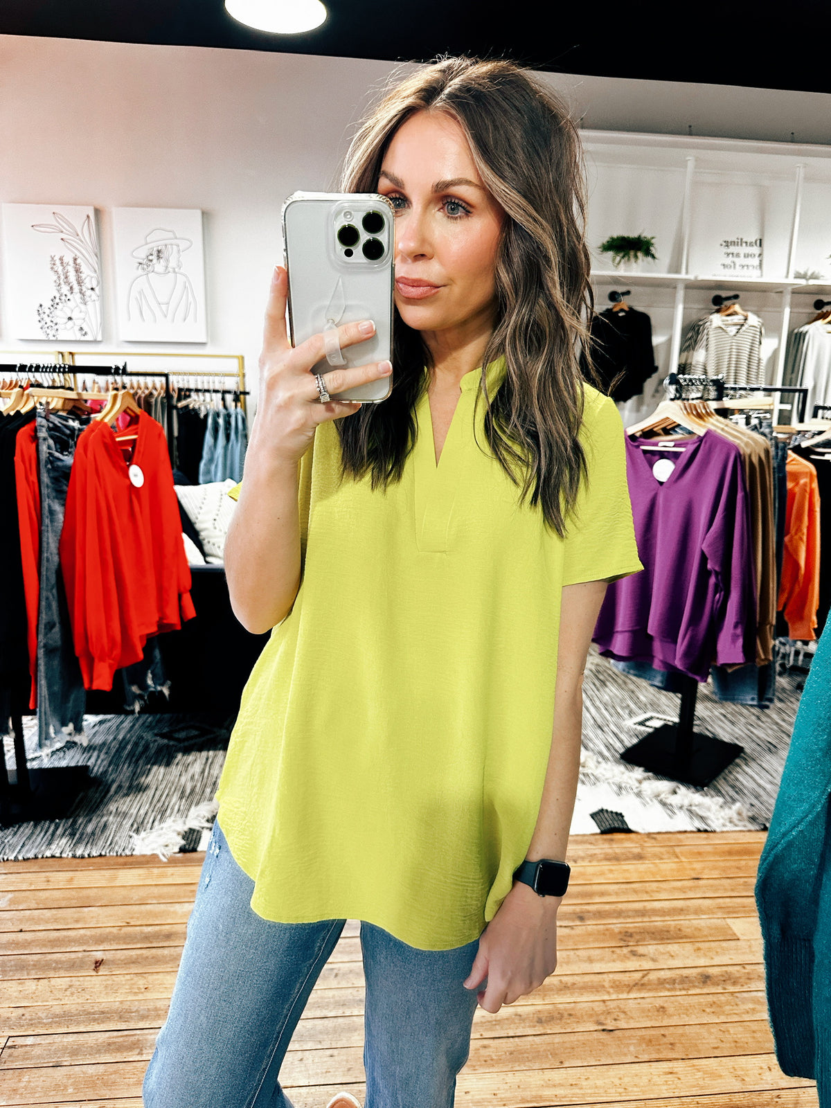 Cactus Lime Front View. Kylee Short Sleeve Blouse-3 Colors-Tops casual-VerClare Boutique