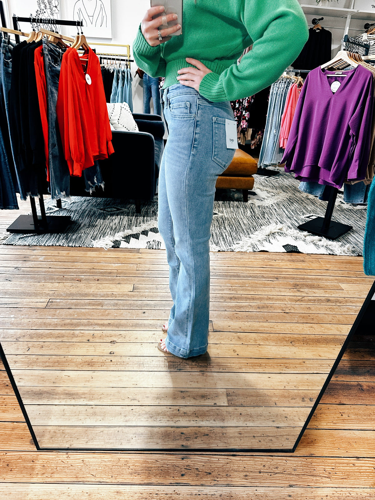 Side View. Miranda Legendary Bootcut Jeans-Bottoms-VerClare Boutique