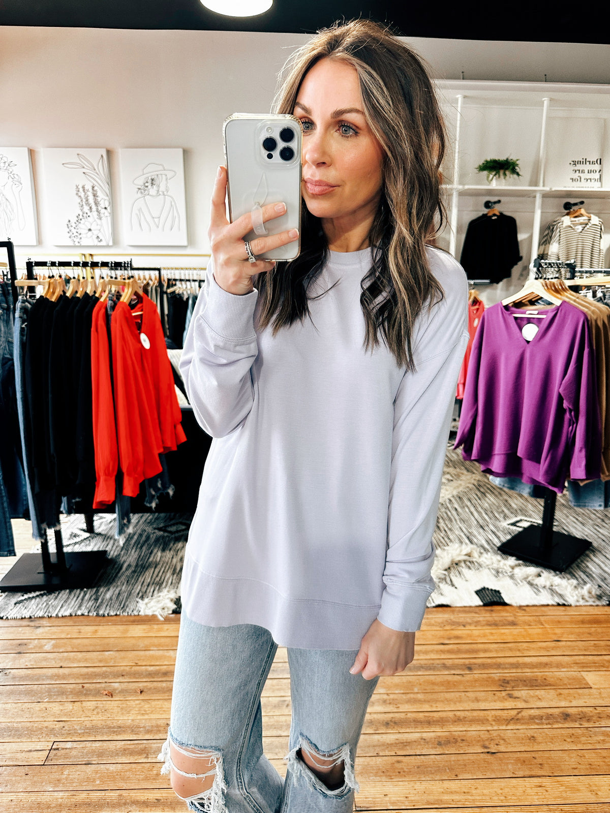 Dusty Lilac Front View. Jillian Long Sleeve Top-4 Colors-Tops-VerClare Boutique