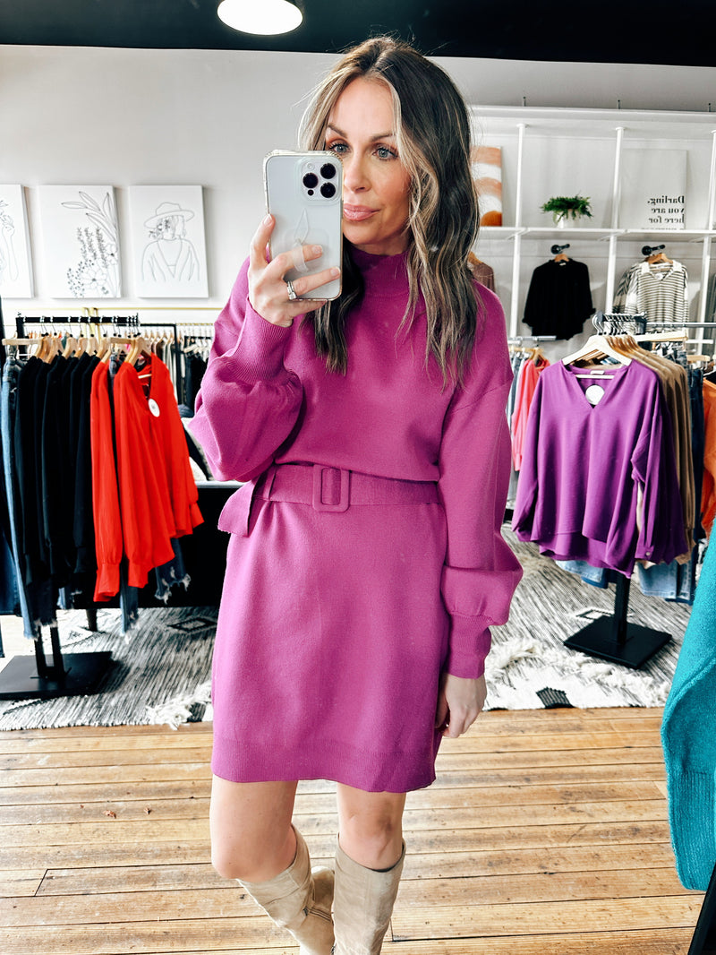 Violet Belted Sweater Dress-Dresses & Rompers-VerClare Boutique