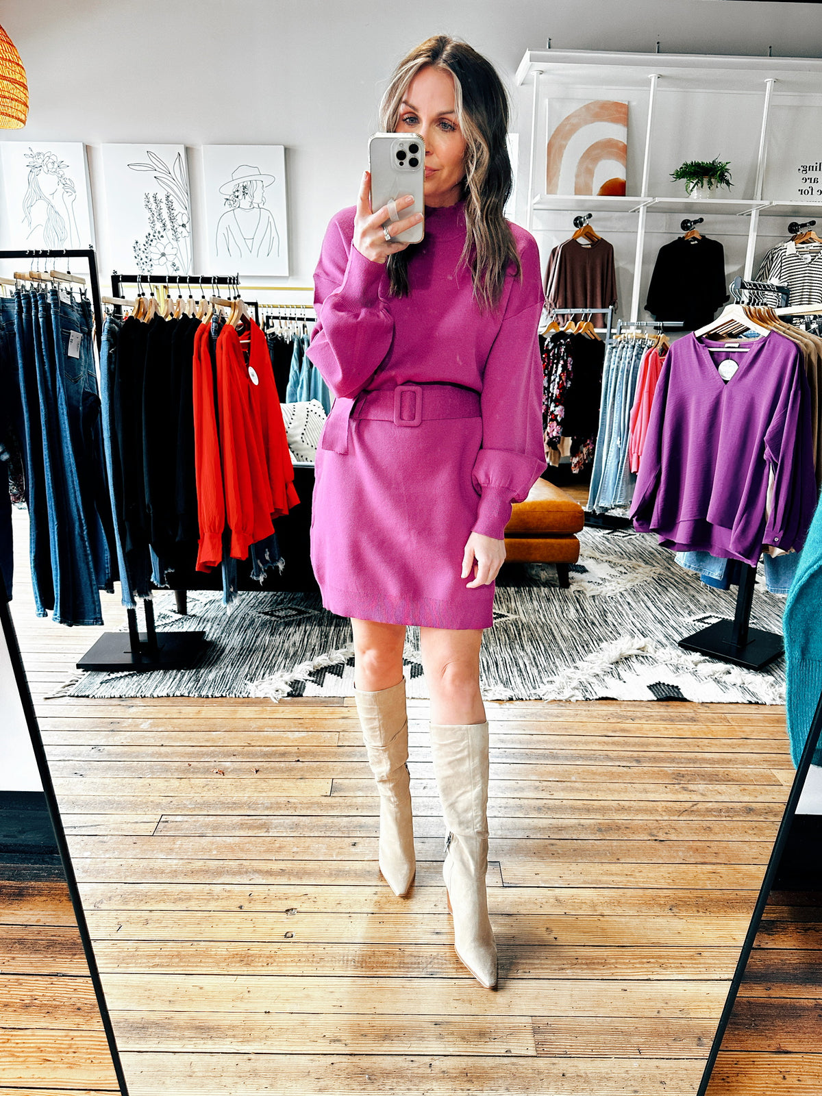 Violet Belted Sweater Dress-Dresses & Rompers-VerClare Boutique
