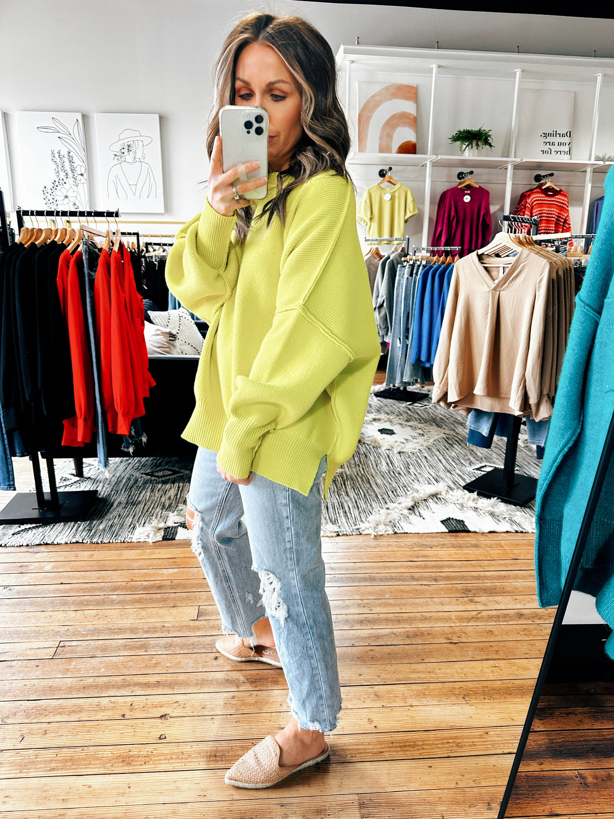 Side View. Comfy Lime Sweater-sweater-VerClare Boutique