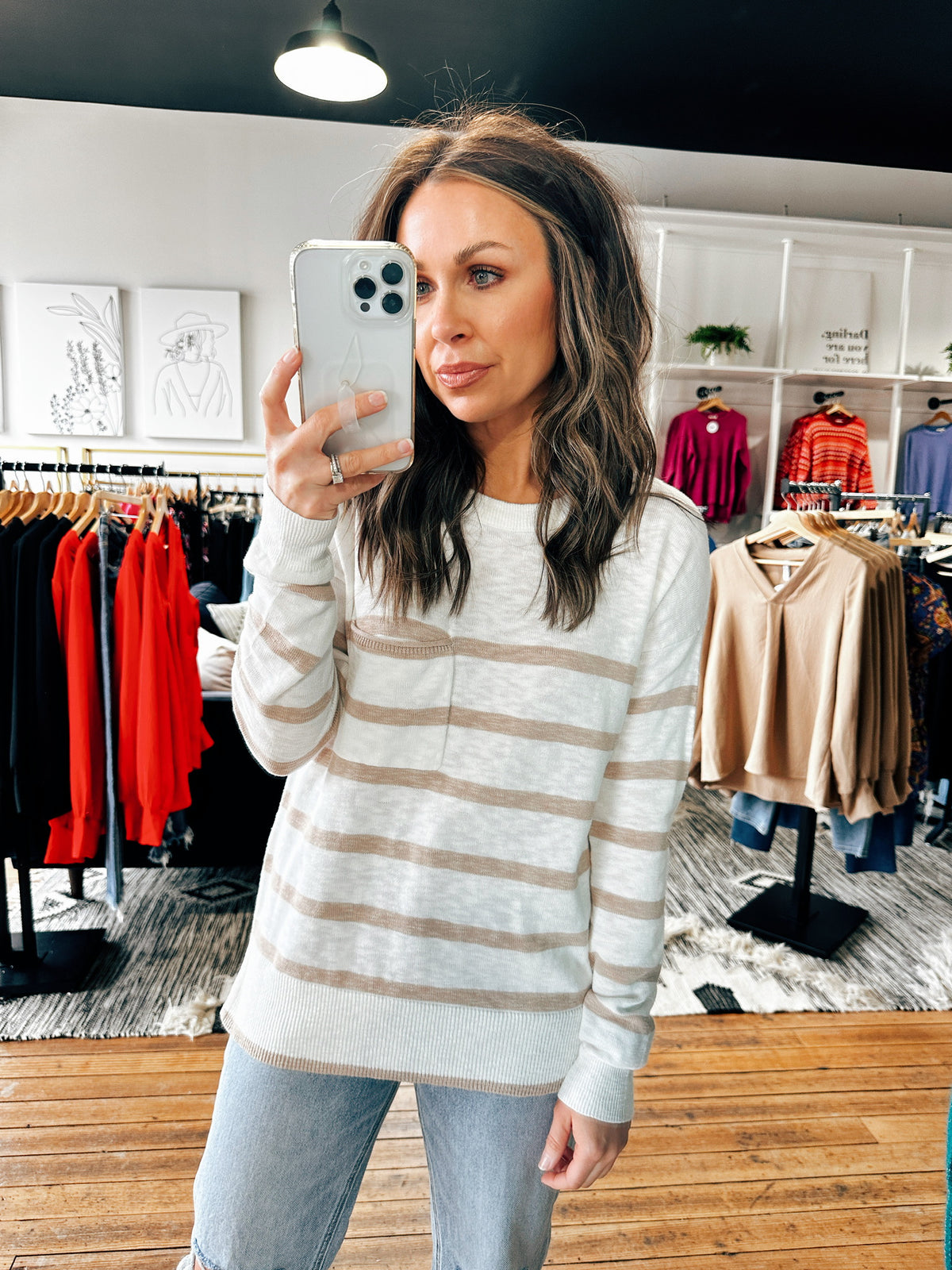 Kristen Striped Round Neck Sweater-2 Colors-sweater-VerClare Boutique