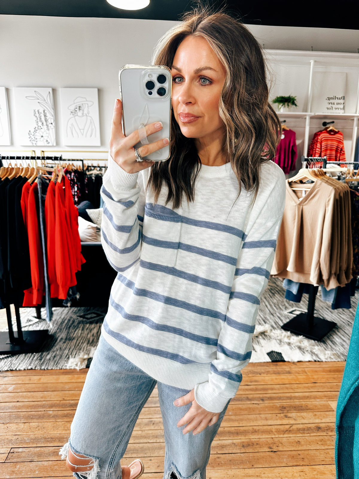 Blue View. Kristen Striped Round Neck Sweater-2 Colors-sweater-VerClare Boutique