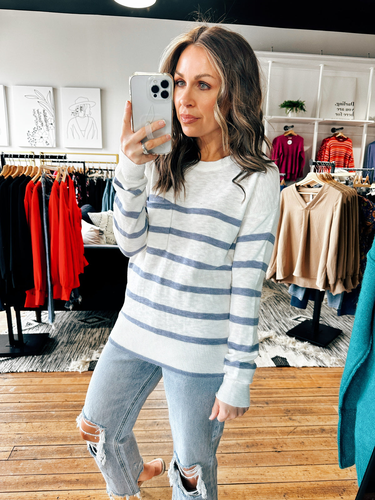 Kristen Striped Round Neck Sweater-2 Colors-sweater-VerClare Boutique