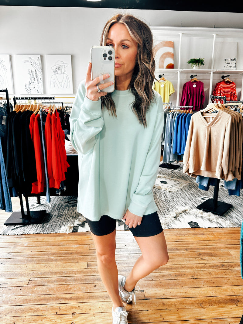 Green Surf View. Connie Crew Neck Long Sleeve Top-3 Colors-Tops basic solid-VerClare Boutique